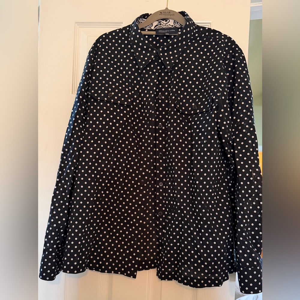 Jones New York Black and White Polka Dot Blouse